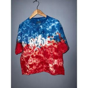 ACDC Tie Dye Graphic T-Shirt Mens XL Red White Blue Rock Band Tee 2021 Licensed